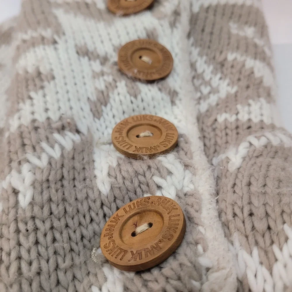 MUK LUKS‎ Knit Boots Women Size 7 Fair Isle Snowflake Taupe Button Tall Sherpa